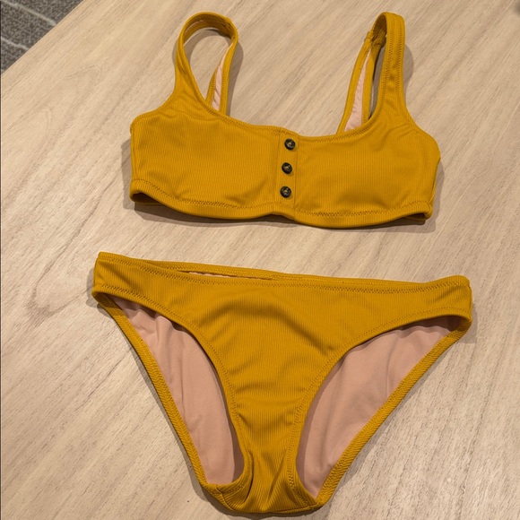 Madewell Ribbed Bikini Set Mustard Yellow Button Detail Size S - Picture 1 of 8